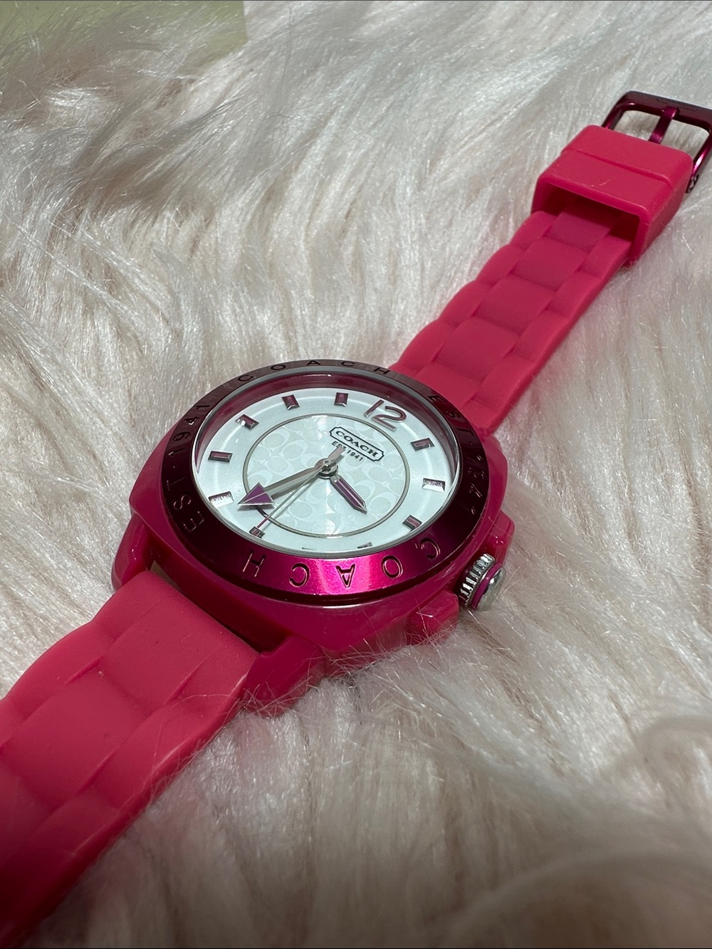 Coach Hot Pink Silicone Women's Watch with Logo Dial